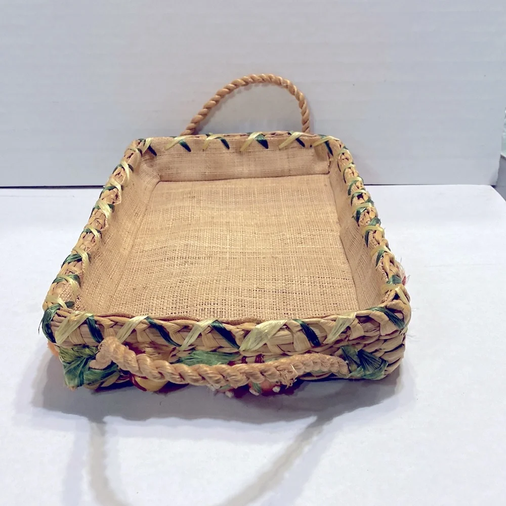4 Piece Vintage Rafia Woven Rattan Basket Set